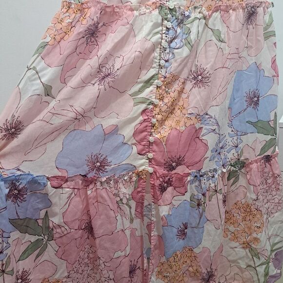 Lovestitch Andie Boho Romantic Feminine Tiered Floral Maxi Dress Large Ivory/Nat - Picture 16 of 17